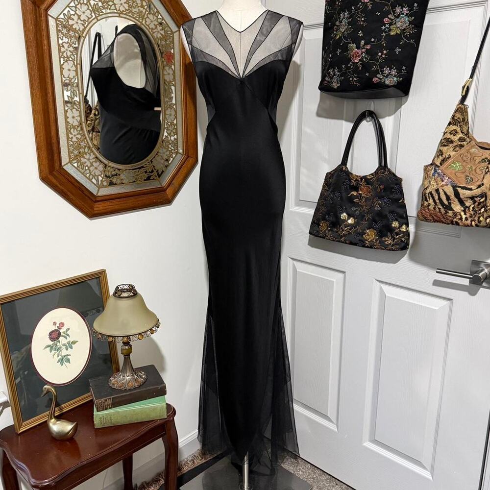VTG Karl Lagerfeld 1994/1995 Fall Collection Black Silk Mesh Button Maxi Dress